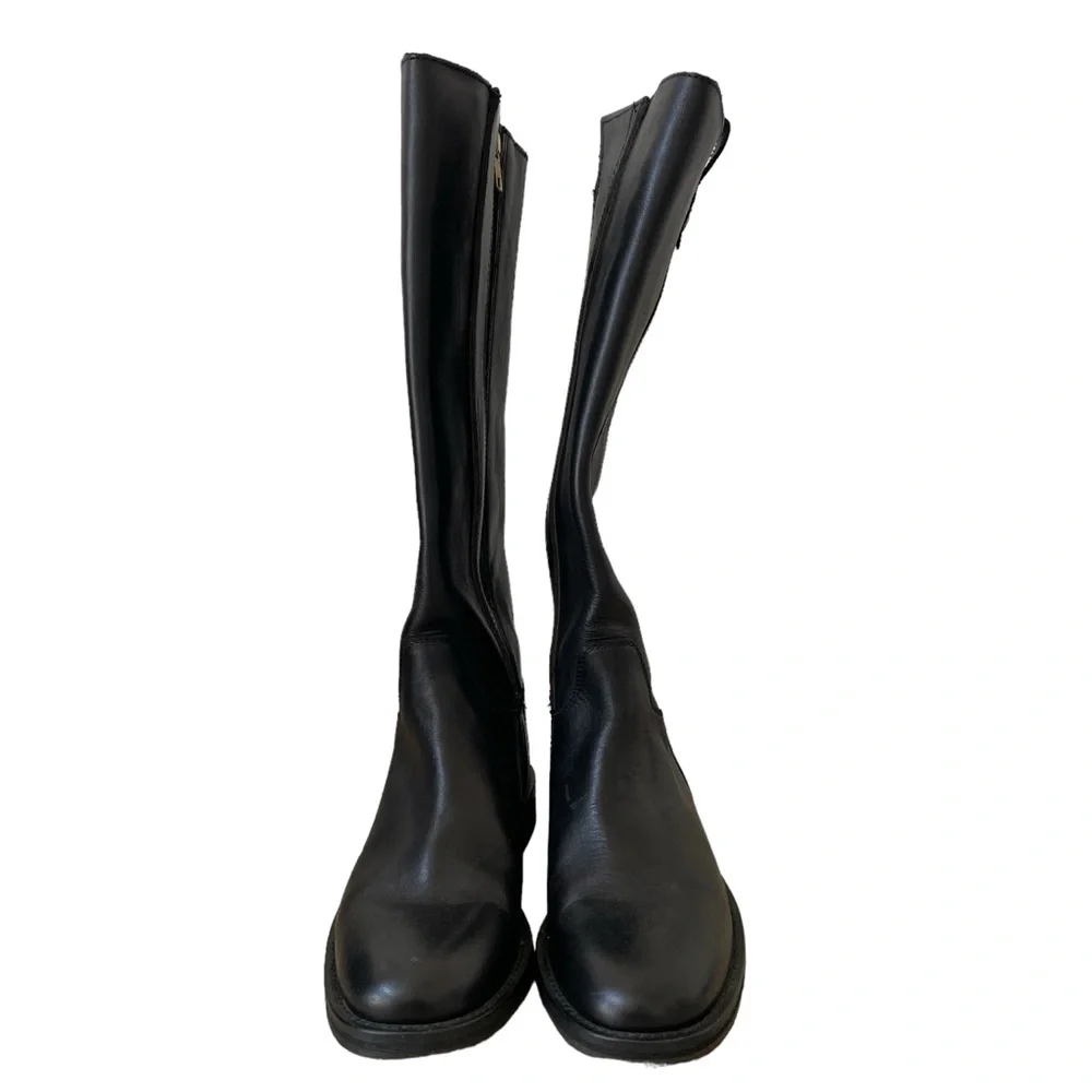 Boemos Black Leather Knee High Riding Boot Size 36 Minimalist Moto Equestrian - Picture 3 of 10